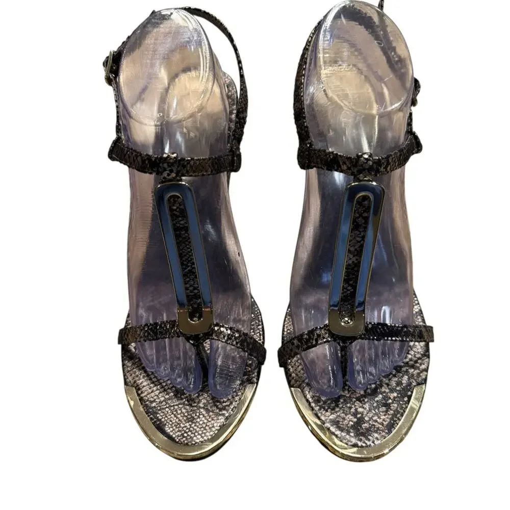 MIA Metallic Snake Print Wedge Sandals Womens Size 10